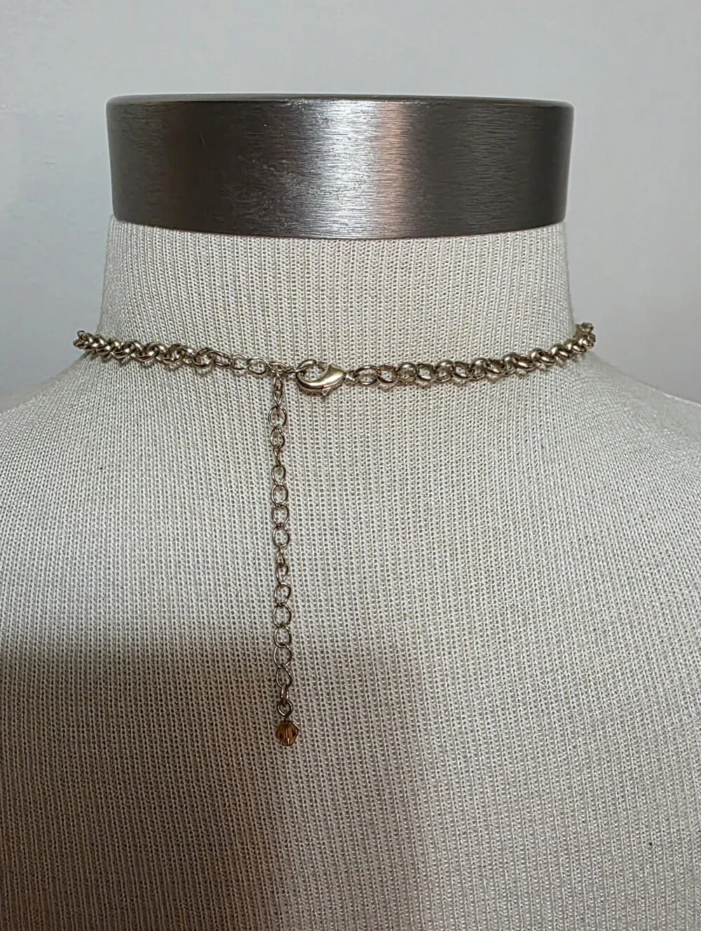 Goldtone Grey Clear Crystal Flower Statement Necklace 22